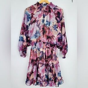 BTFL-life Purple Long Sleeve Printed Mock Neck Mini Dress